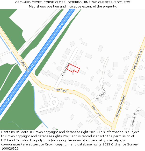 ORCHARD CROFT, COPSE CLOSE, OTTERBOURNE, WINCHESTER, SO21 2DX: Location map and indicative extent of plot