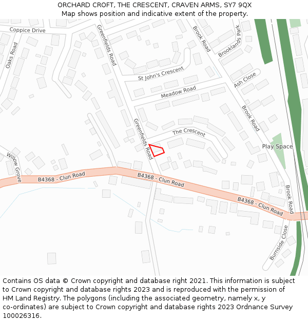 ORCHARD CROFT, THE CRESCENT, CRAVEN ARMS, SY7 9QX: Location map and indicative extent of plot