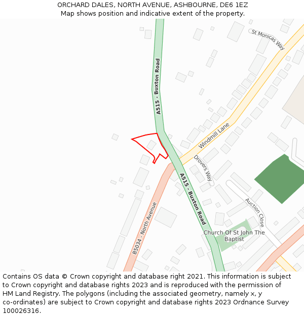 ORCHARD DALES, NORTH AVENUE, ASHBOURNE, DE6 1EZ: Location map and indicative extent of plot