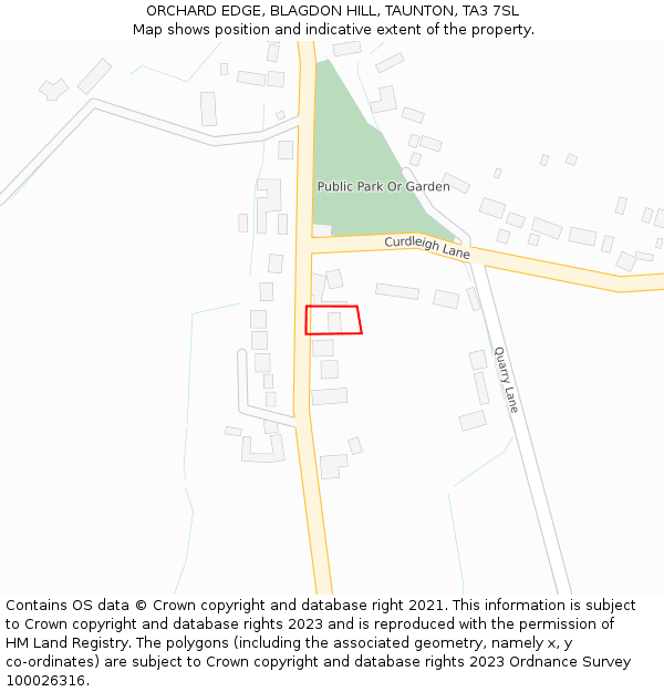 ORCHARD EDGE, BLAGDON HILL, TAUNTON, TA3 7SL: Location map and indicative extent of plot