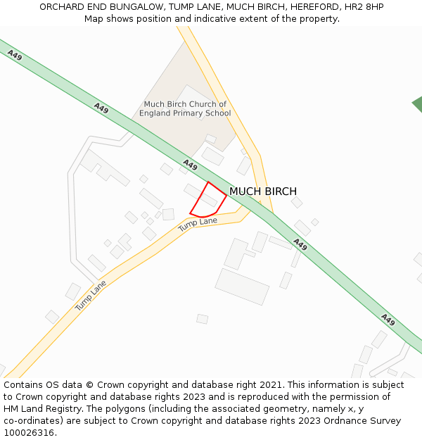 ORCHARD END BUNGALOW, TUMP LANE, MUCH BIRCH, HEREFORD, HR2 8HP: Location map and indicative extent of plot