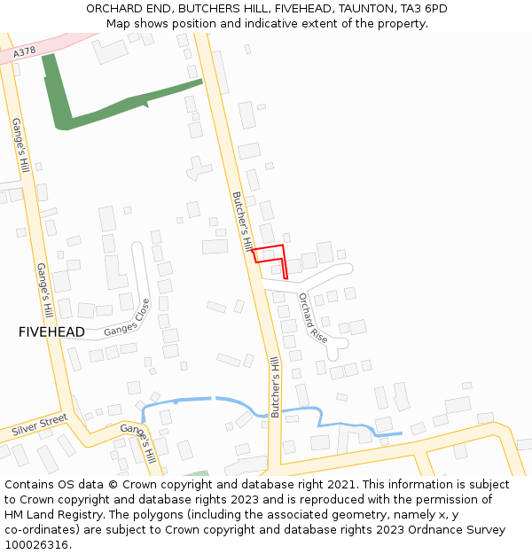 ORCHARD END, BUTCHERS HILL, FIVEHEAD, TAUNTON, TA3 6PD: Location map and indicative extent of plot