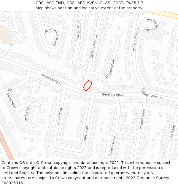 ORCHARD END, ORCHARD AVENUE, ASHFORD, TW15 1JB: Location map and indicative extent of plot