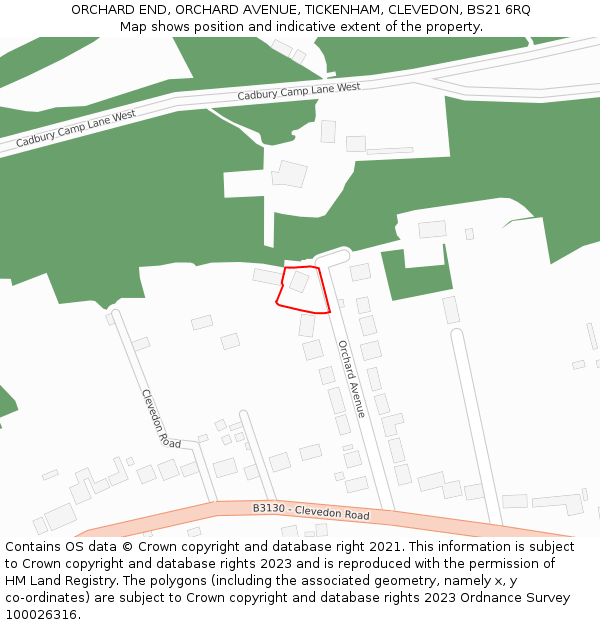 ORCHARD END, ORCHARD AVENUE, TICKENHAM, CLEVEDON, BS21 6RQ: Location map and indicative extent of plot