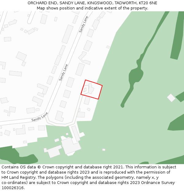 ORCHARD END, SANDY LANE, KINGSWOOD, TADWORTH, KT20 6NE: Location map and indicative extent of plot