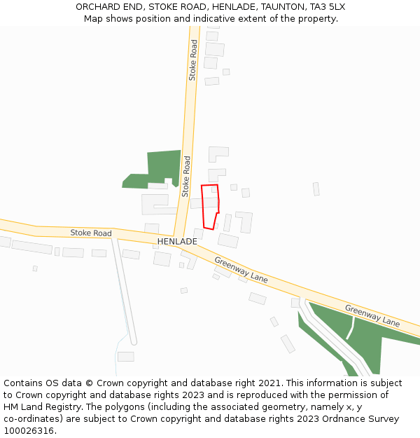 ORCHARD END, STOKE ROAD, HENLADE, TAUNTON, TA3 5LX: Location map and indicative extent of plot