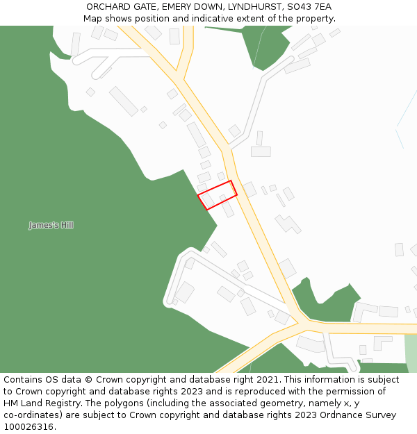 ORCHARD GATE, EMERY DOWN, LYNDHURST, SO43 7EA: Location map and indicative extent of plot