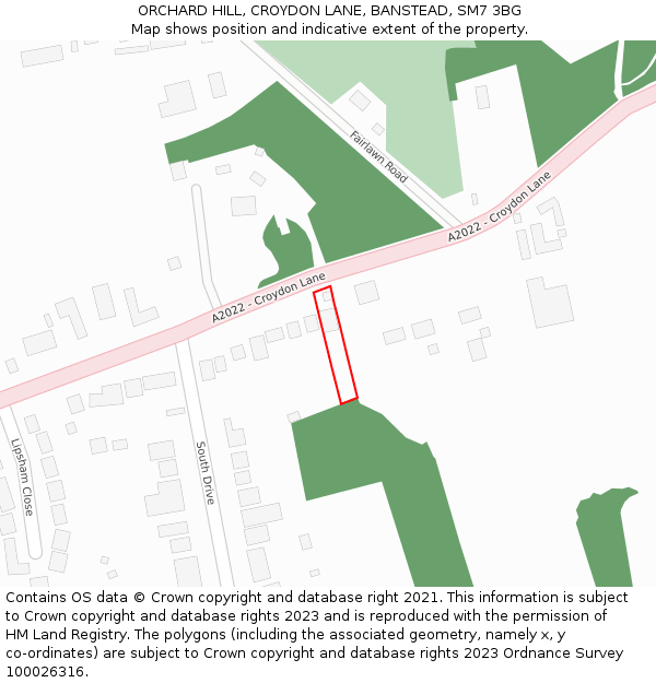 ORCHARD HILL, CROYDON LANE, BANSTEAD, SM7 3BG: Location map and indicative extent of plot