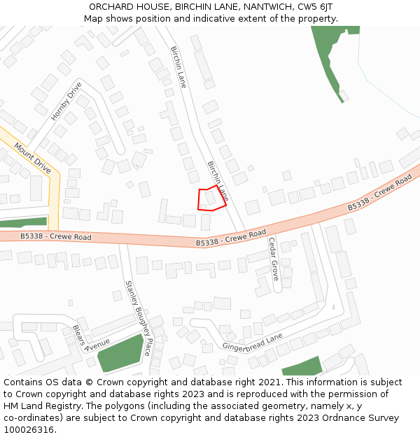 ORCHARD HOUSE, BIRCHIN LANE, NANTWICH, CW5 6JT: Location map and indicative extent of plot