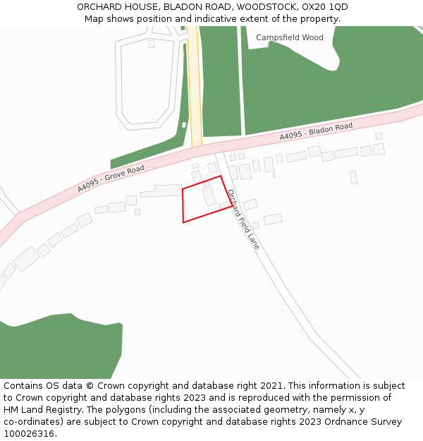 ORCHARD HOUSE, BLADON ROAD, WOODSTOCK, OX20 1QD: Location map and indicative extent of plot