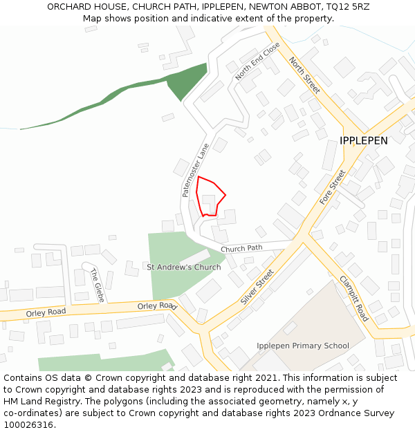 ORCHARD HOUSE, CHURCH PATH, IPPLEPEN, NEWTON ABBOT, TQ12 5RZ: Location map and indicative extent of plot