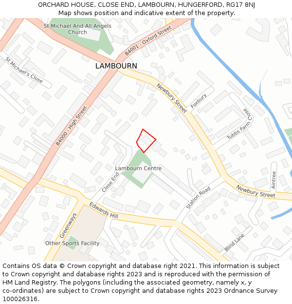ORCHARD HOUSE, CLOSE END, LAMBOURN, HUNGERFORD, RG17 8NJ: Location map and indicative extent of plot