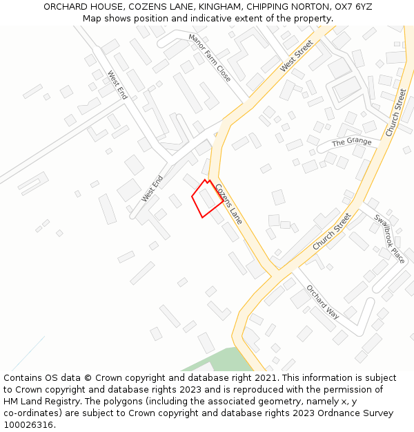 ORCHARD HOUSE, COZENS LANE, KINGHAM, CHIPPING NORTON, OX7 6YZ: Location map and indicative extent of plot