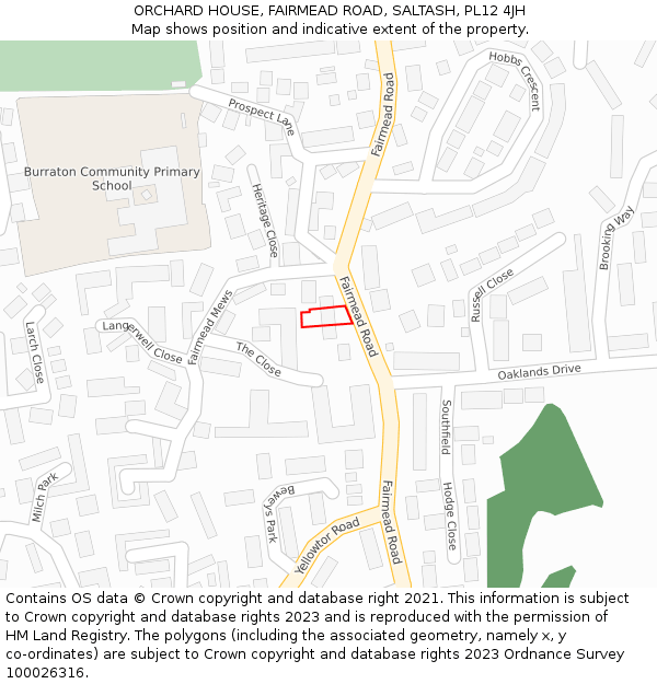 ORCHARD HOUSE, FAIRMEAD ROAD, SALTASH, PL12 4JH: Location map and indicative extent of plot