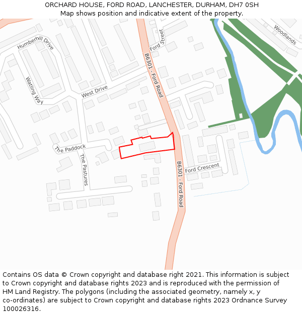 ORCHARD HOUSE, FORD ROAD, LANCHESTER, DURHAM, DH7 0SH: Location map and indicative extent of plot