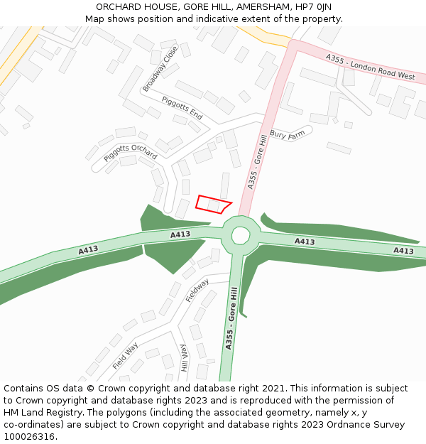 ORCHARD HOUSE, GORE HILL, AMERSHAM, HP7 0JN: Location map and indicative extent of plot