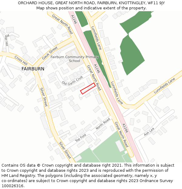 ORCHARD HOUSE, GREAT NORTH ROAD, FAIRBURN, KNOTTINGLEY, WF11 9JY: Location map and indicative extent of plot