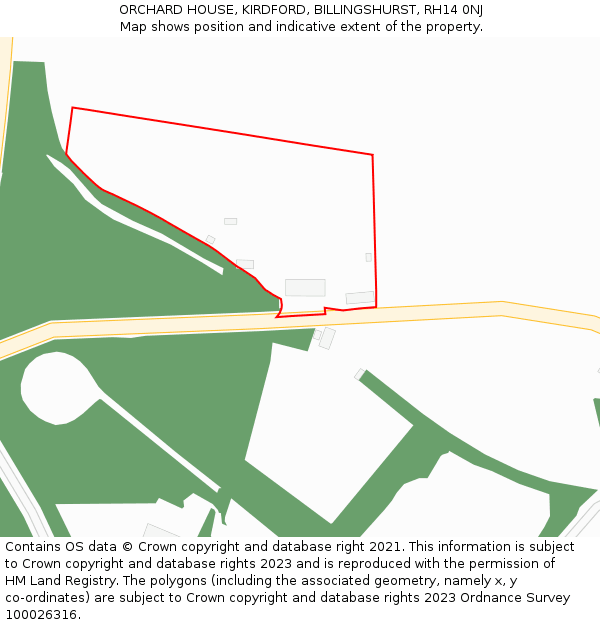 ORCHARD HOUSE, KIRDFORD, BILLINGSHURST, RH14 0NJ: Location map and indicative extent of plot