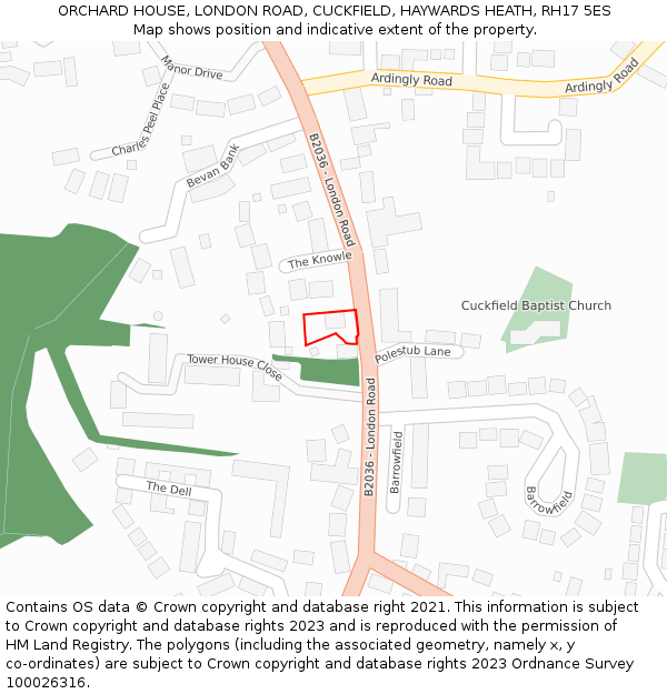 ORCHARD HOUSE, LONDON ROAD, CUCKFIELD, HAYWARDS HEATH, RH17 5ES: Location map and indicative extent of plot