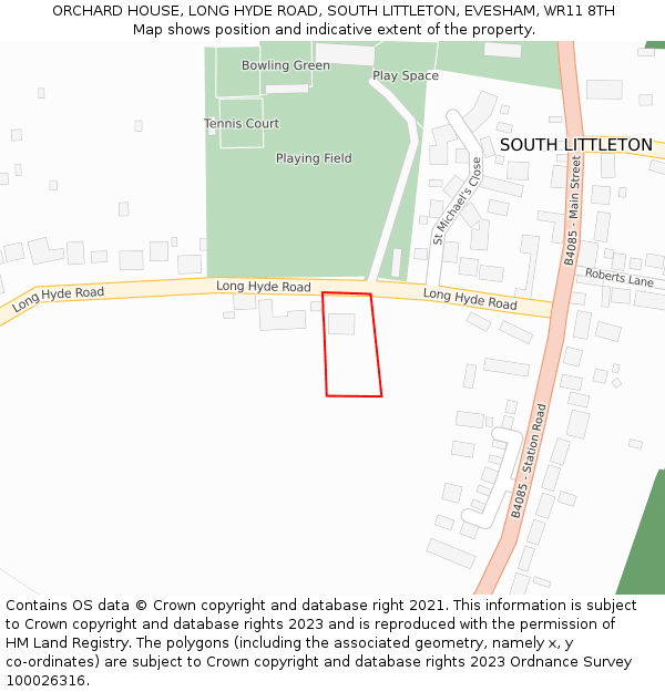 ORCHARD HOUSE, LONG HYDE ROAD, SOUTH LITTLETON, EVESHAM, WR11 8TH: Location map and indicative extent of plot