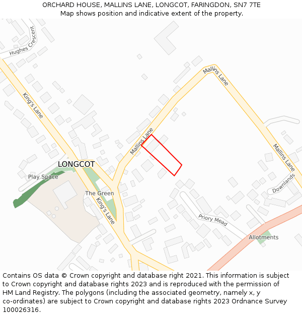 ORCHARD HOUSE, MALLINS LANE, LONGCOT, FARINGDON, SN7 7TE: Location map and indicative extent of plot