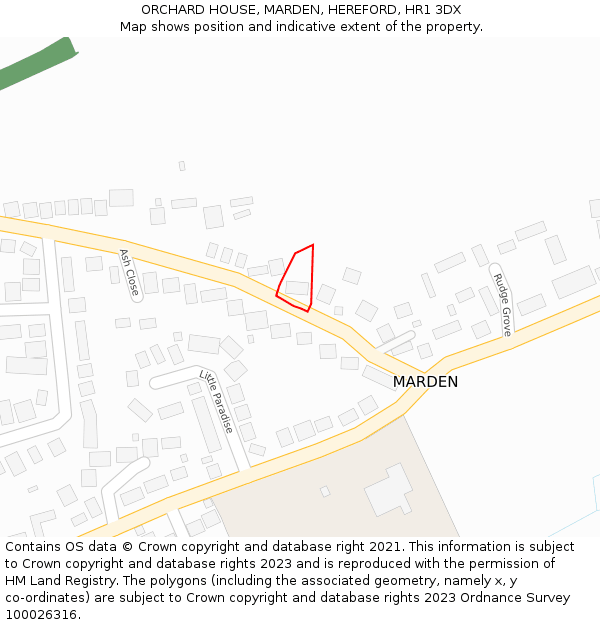 ORCHARD HOUSE, MARDEN, HEREFORD, HR1 3DX: Location map and indicative extent of plot