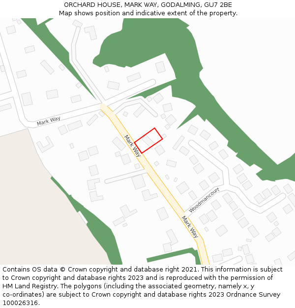 ORCHARD HOUSE, MARK WAY, GODALMING, GU7 2BE: Location map and indicative extent of plot