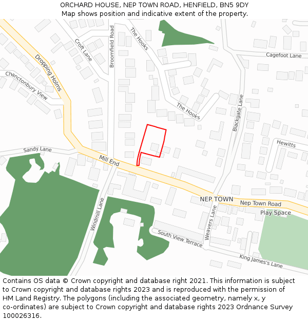 ORCHARD HOUSE, NEP TOWN ROAD, HENFIELD, BN5 9DY: Location map and indicative extent of plot