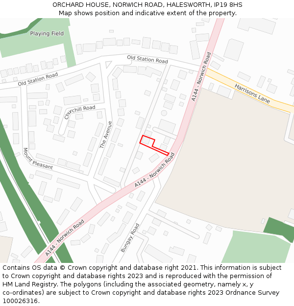 ORCHARD HOUSE, NORWICH ROAD, HALESWORTH, IP19 8HS: Location map and indicative extent of plot