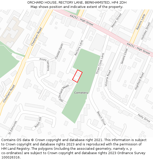 ORCHARD HOUSE, RECTORY LANE, BERKHAMSTED, HP4 2DH: Location map and indicative extent of plot