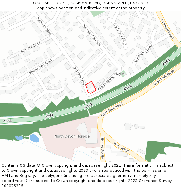 ORCHARD HOUSE, RUMSAM ROAD, BARNSTAPLE, EX32 9ER: Location map and indicative extent of plot