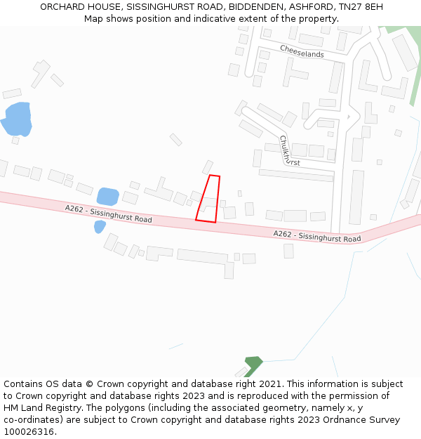 ORCHARD HOUSE, SISSINGHURST ROAD, BIDDENDEN, ASHFORD, TN27 8EH: Location map and indicative extent of plot