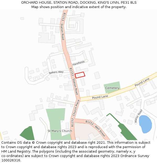 ORCHARD HOUSE, STATION ROAD, DOCKING, KING'S LYNN, PE31 8LS: Location map and indicative extent of plot