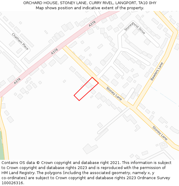 ORCHARD HOUSE, STONEY LANE, CURRY RIVEL, LANGPORT, TA10 0HY: Location map and indicative extent of plot