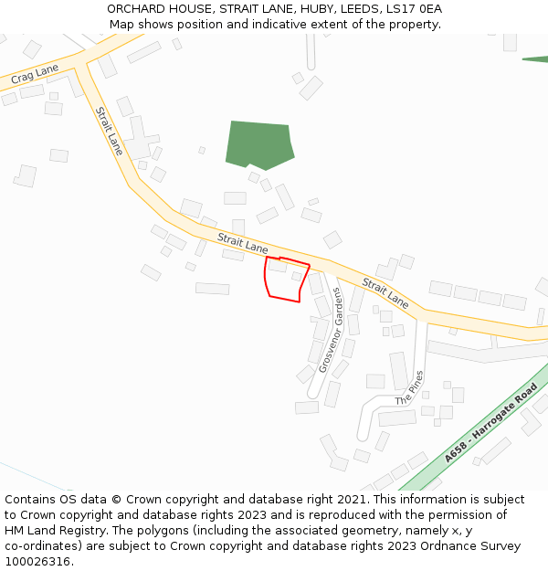 ORCHARD HOUSE, STRAIT LANE, HUBY, LEEDS, LS17 0EA: Location map and indicative extent of plot