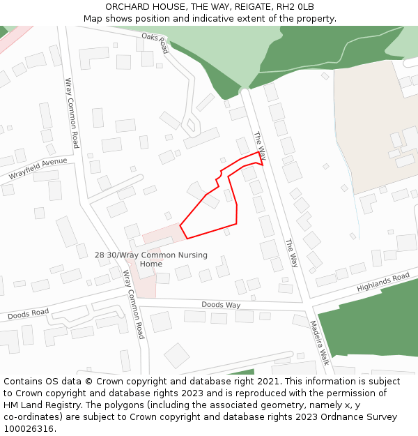 ORCHARD HOUSE, THE WAY, REIGATE, RH2 0LB: Location map and indicative extent of plot