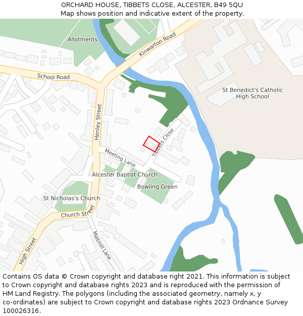 ORCHARD HOUSE, TIBBETS CLOSE, ALCESTER, B49 5QU: Location map and indicative extent of plot