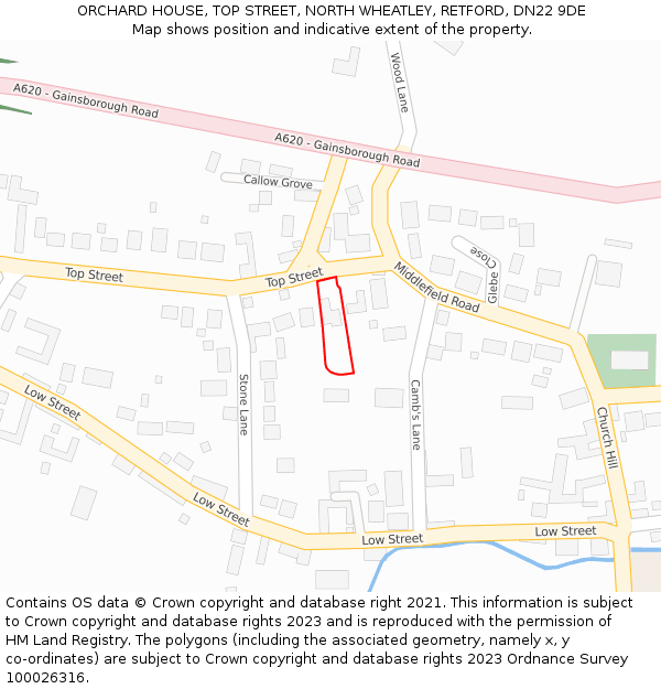ORCHARD HOUSE, TOP STREET, NORTH WHEATLEY, RETFORD, DN22 9DE: Location map and indicative extent of plot