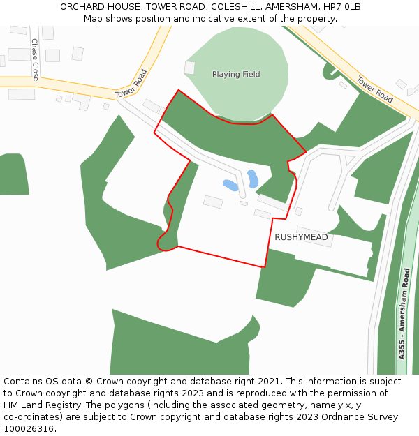 ORCHARD HOUSE, TOWER ROAD, COLESHILL, AMERSHAM, HP7 0LB: Location map and indicative extent of plot