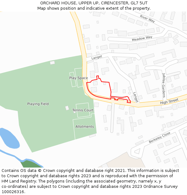 ORCHARD HOUSE, UPPER UP, CIRENCESTER, GL7 5UT: Location map and indicative extent of plot