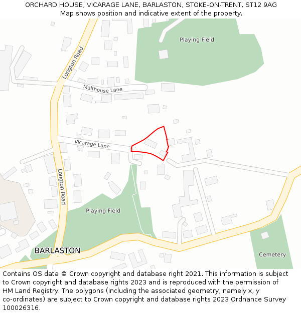 ORCHARD HOUSE, VICARAGE LANE, BARLASTON, STOKE-ON-TRENT, ST12 9AG: Location map and indicative extent of plot