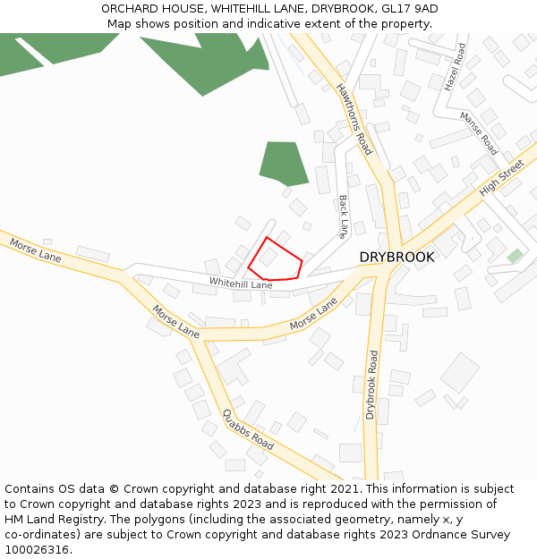 ORCHARD HOUSE, WHITEHILL LANE, DRYBROOK, GL17 9AD: Location map and indicative extent of plot