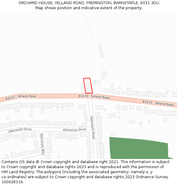 ORCHARD HOUSE, YELLAND ROAD, FREMINGTON, BARNSTAPLE, EX31 3DU: Location map and indicative extent of plot