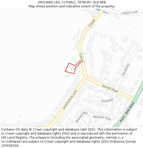 ORCHARD LEA, CUTWELL, TETBURY, GL8 8EB: Location map and indicative extent of plot