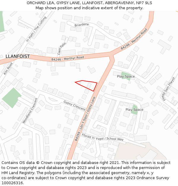 ORCHARD LEA, GYPSY LANE, LLANFOIST, ABERGAVENNY, NP7 9LS: Location map and indicative extent of plot