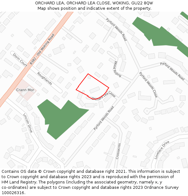 ORCHARD LEA, ORCHARD LEA CLOSE, WOKING, GU22 8QW: Location map and indicative extent of plot