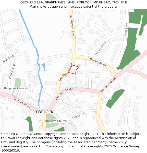 ORCHARD LEA, SPARKHAYES LANE, PORLOCK, MINEHEAD, TA24 8NE: Location map and indicative extent of plot