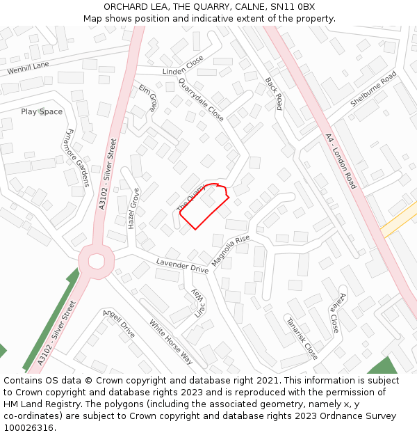 ORCHARD LEA, THE QUARRY, CALNE, SN11 0BX: Location map and indicative extent of plot