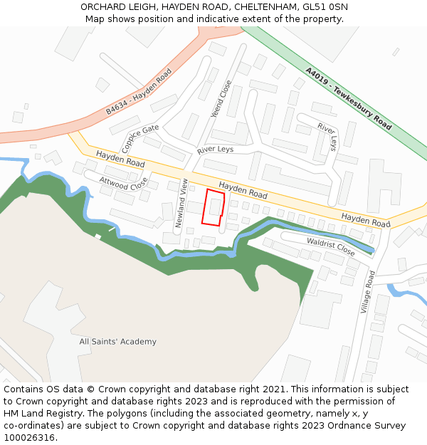 ORCHARD LEIGH, HAYDEN ROAD, CHELTENHAM, GL51 0SN: Location map and indicative extent of plot