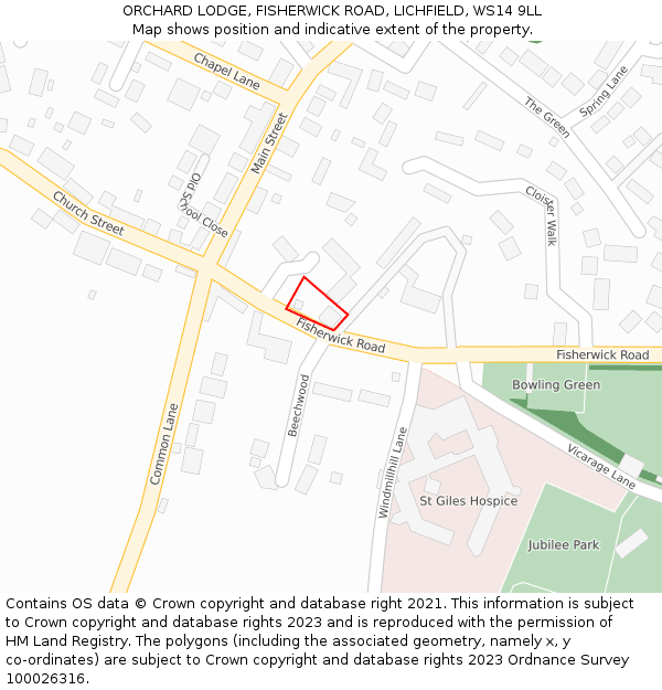 ORCHARD LODGE, FISHERWICK ROAD, LICHFIELD, WS14 9LL: Location map and indicative extent of plot